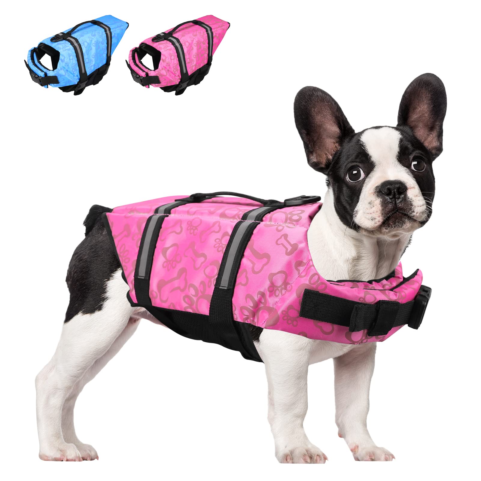 Neween Dog Life Jacket with Reflective Stripes, Adjustable Ripstop Pet Life Vest Lifesaver Preserver with Rescue Handle and High Flotation Swimsuit for Small Medium Large Dog, Pink, Small