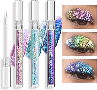 Multichrome Liquid Eyeshadow Set,3 Colors Multi-Dimensional Eye Liner Makeup,High Pigment Waterproof Metallic Eye Shadow,Ultre Fine Tip Glitter Eyeshadow (A04+A05+A06)