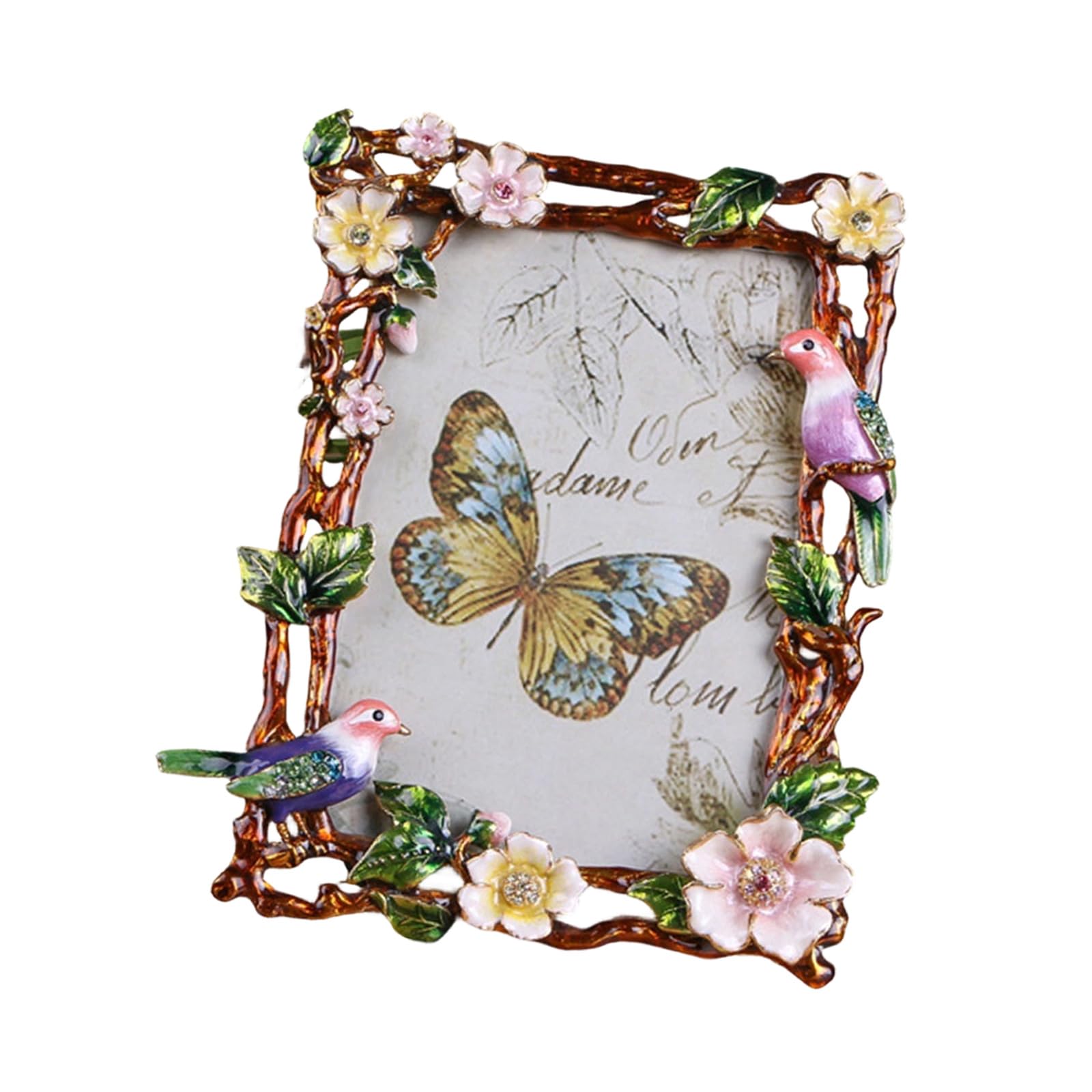 Linvimia Antique Metal Photo Frame with European Floral Bird Ornate Enameled Picture Frame for Wedding Valentines Antique Photo