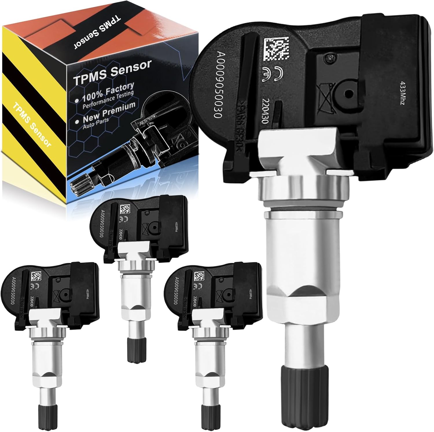 A0009050030 433MHz for:-Mercedes Benz Tire Pressure Monitor Pre-Programmed Fit for C300 C350 E300 E350 B250 C230 C250 C63 CL550 CL600 CL63 AMG E550 GL350 for:-Smart Fortwo TPMS Sensor (4 Pack)