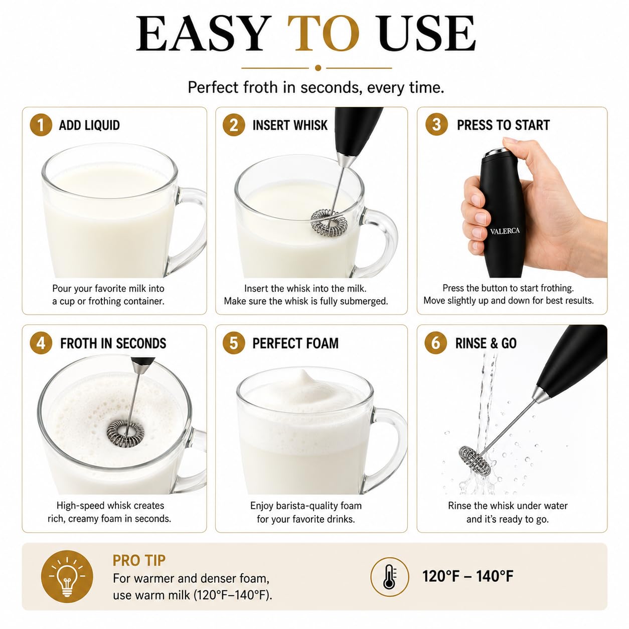 espumador de leche electrico valerca, batidora de mano de leche ultrarrapida, batidora electrica para café, café con leche, capuchino, frappé, matcha y crema para café,