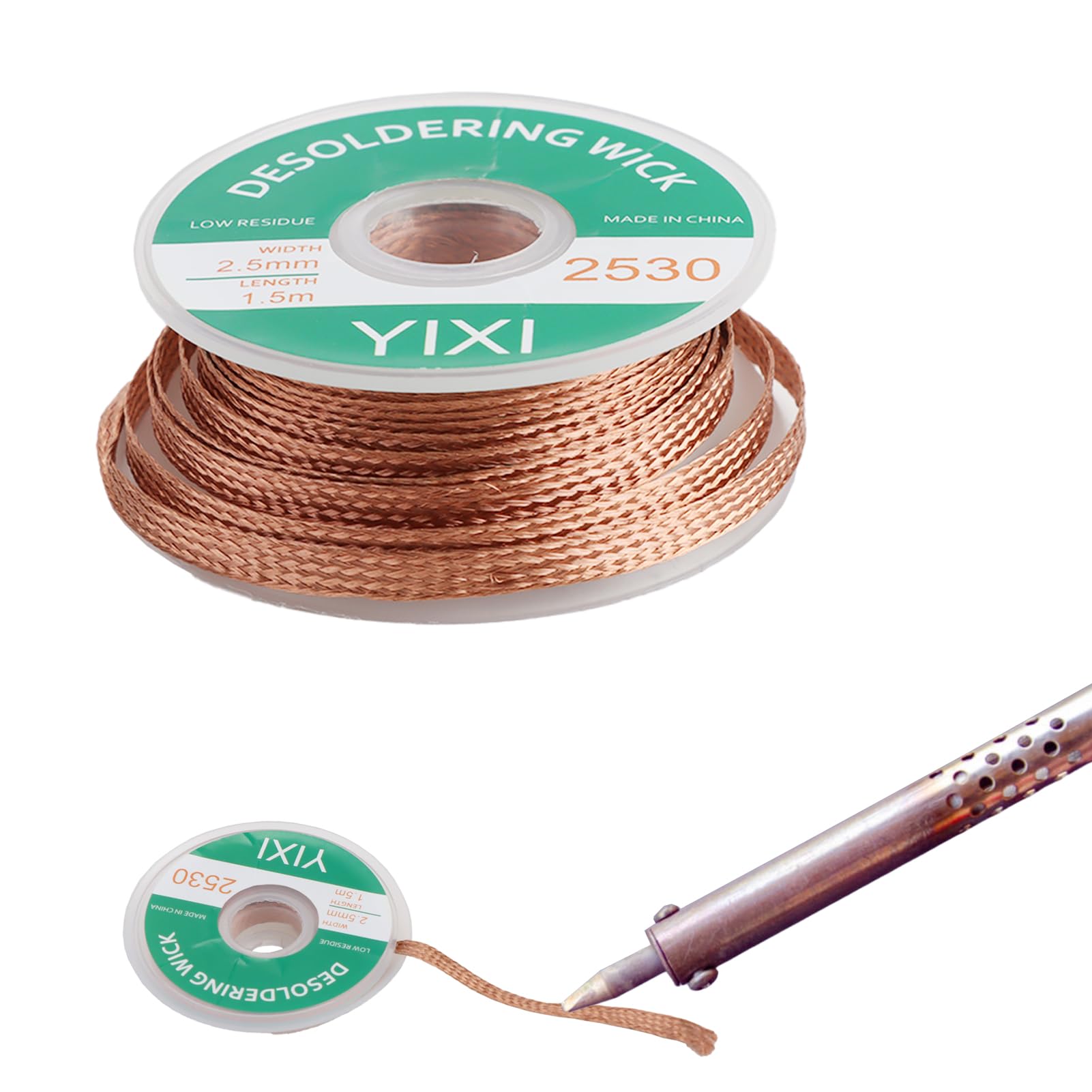 Filo Dissaldante a Treccia,1,5 m x 2,5 mm larghezza Treccia di Stoppino per Saldare,Rimuovere la Saldatura,Filo Dissaldante in Rame per Smontare il Saldare dei Componenti Elettrici