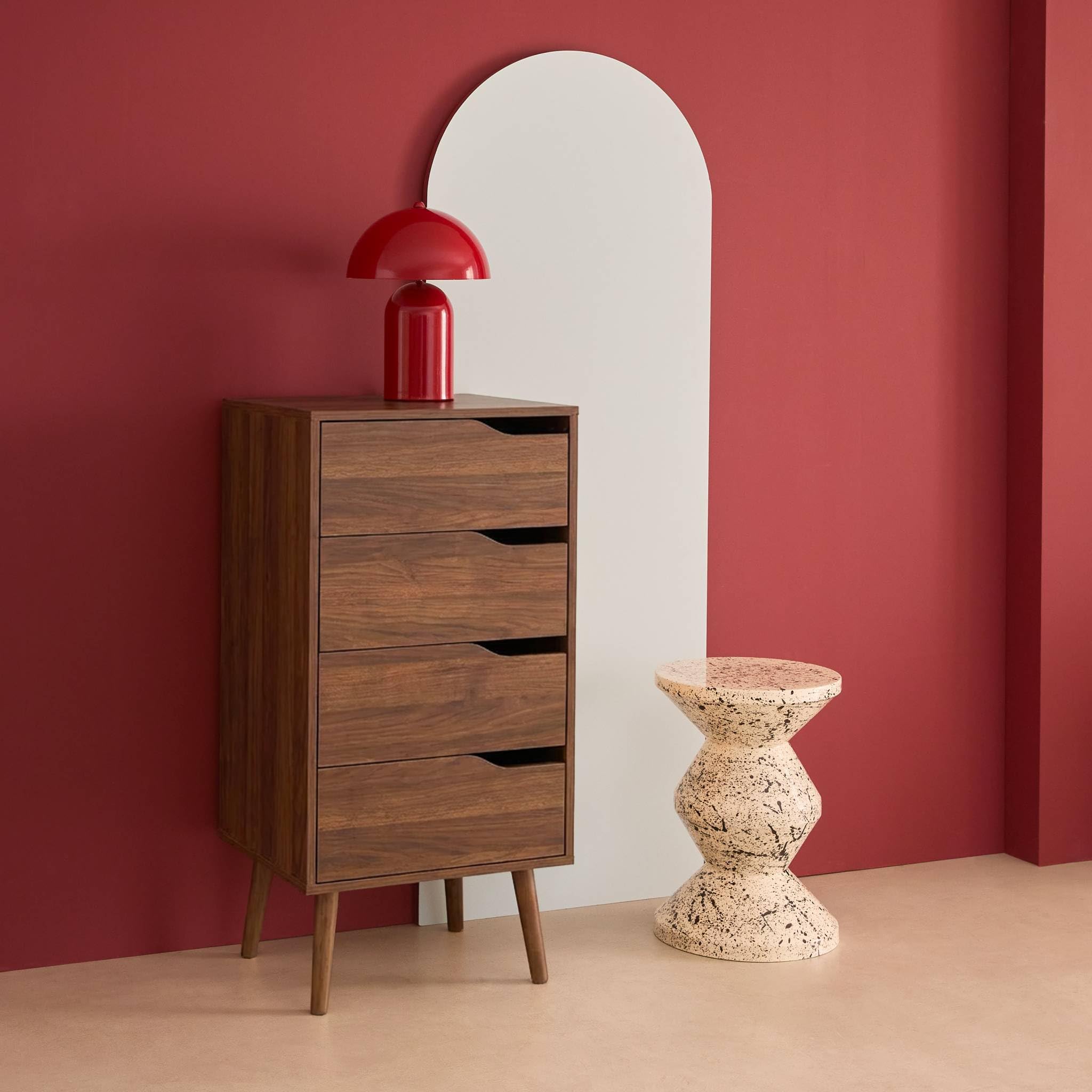 sweeek - Commode chiffonnier décor Bois Noyer 4 tiroirs - 48 x 39.6 x 96 cm - Nepal