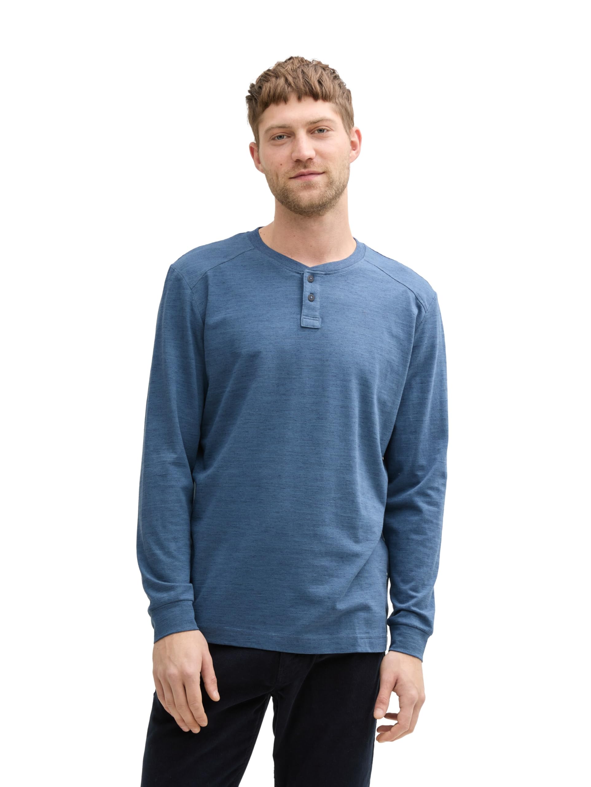 TOM TAILOR Men's Basic Long Sleeve Shirt with Henley Collar