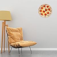 Vista 3 de Reloj de pared redondo de madera con números arábigos, comida y pizza, silencioso, sin tictac, funciona con pilas, relojes grandes para sala