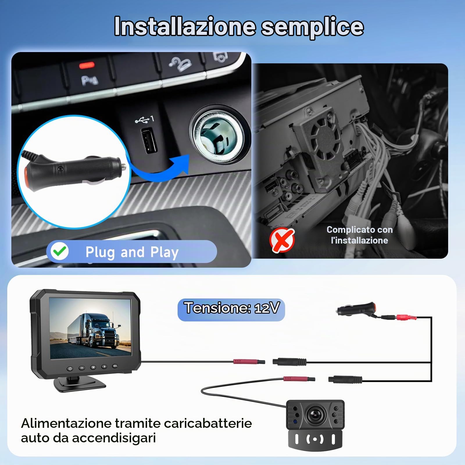 Kit Telecamera Retromarcia per Auto con Monitor Digitale 5 Pollici 1080P HD Visione Notturna IP69 Impermeabile Telecamera Posteriore per Auto, Hodozzy Backup Telecamera 12V con Cavo per Camion Camper