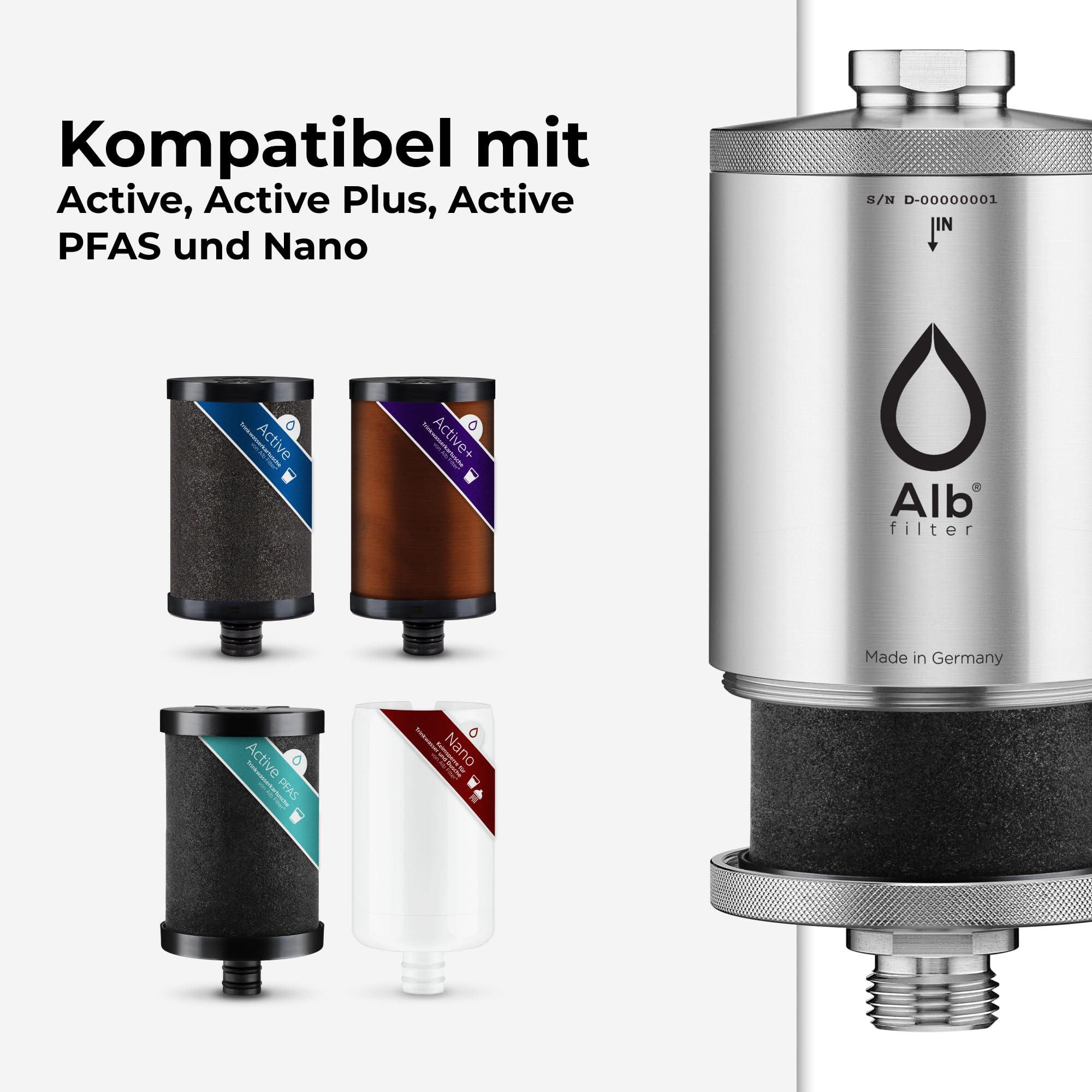 Alb Filter UNTERTISCH ACTIVE Wasserfilter Küche Edelstahl Natur | Reduziert Schadstoffe, Chlor & Geschmack, Untertischfilter Küche, Anschluss-Set Standard, Made in Germany
