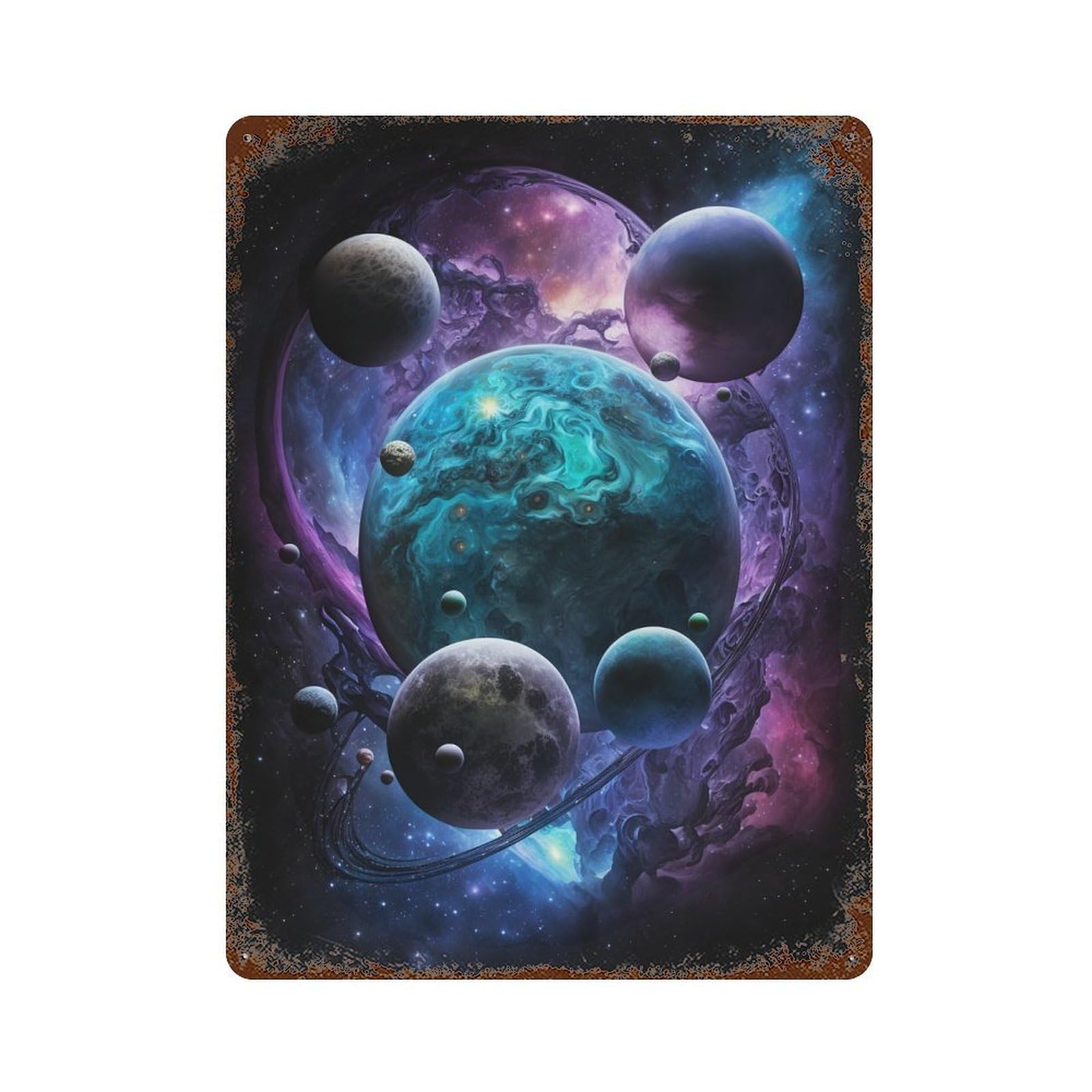 Cosmic Planet Fantasy Vintage Rust Metal Sign 15.7"x11.8", for Patio, Garden Room And Bar Decor, Novelty Wall Decor