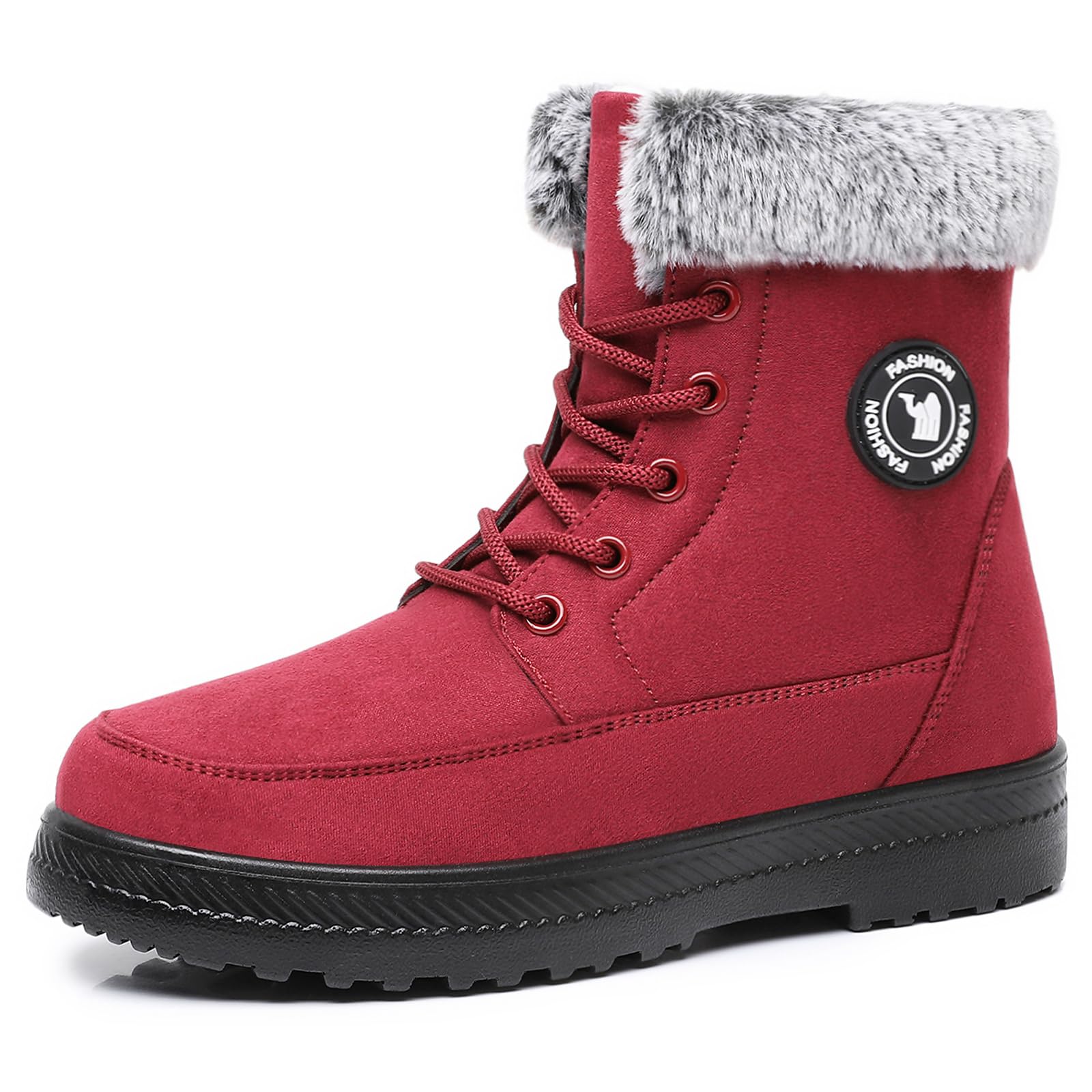 Womens Chunky Platform Fashionable Lace-Up Snow Boots Comfortable Round Toe Lightweight Non-Slip Warm Winter Short Boots For Outdoor