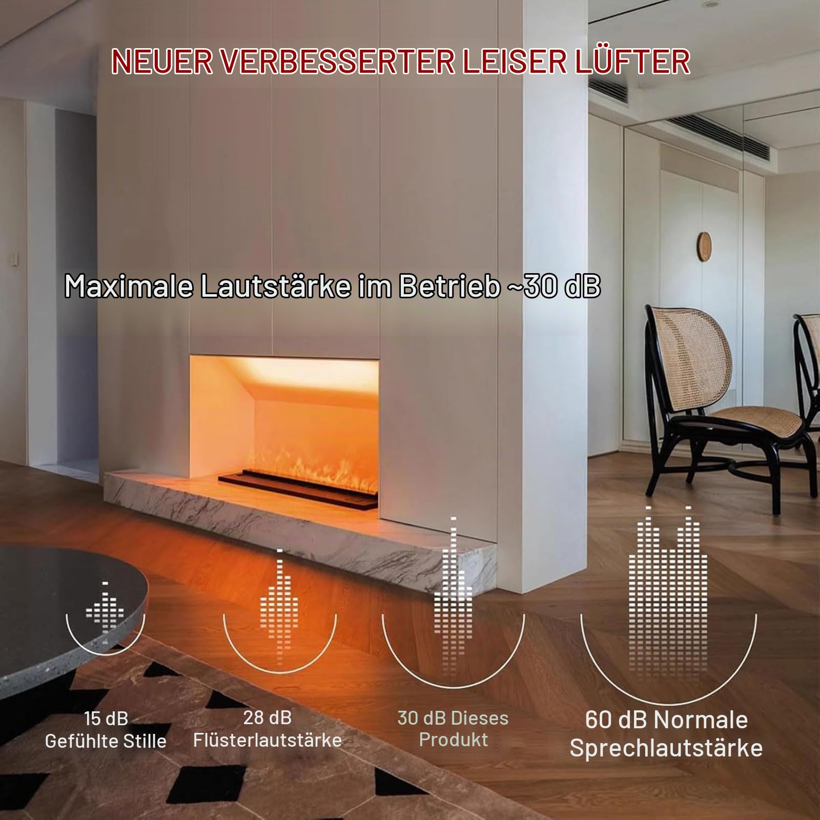 Dekorativer elektrischer Wasserdampf-Kamin-Luftbefeuchter mit 3D-Zerstäubungsflamme, 3 mm ultradünnem Panel, Gebürsteter Edelstahl, ohne Heizung, 50cm/39.3in