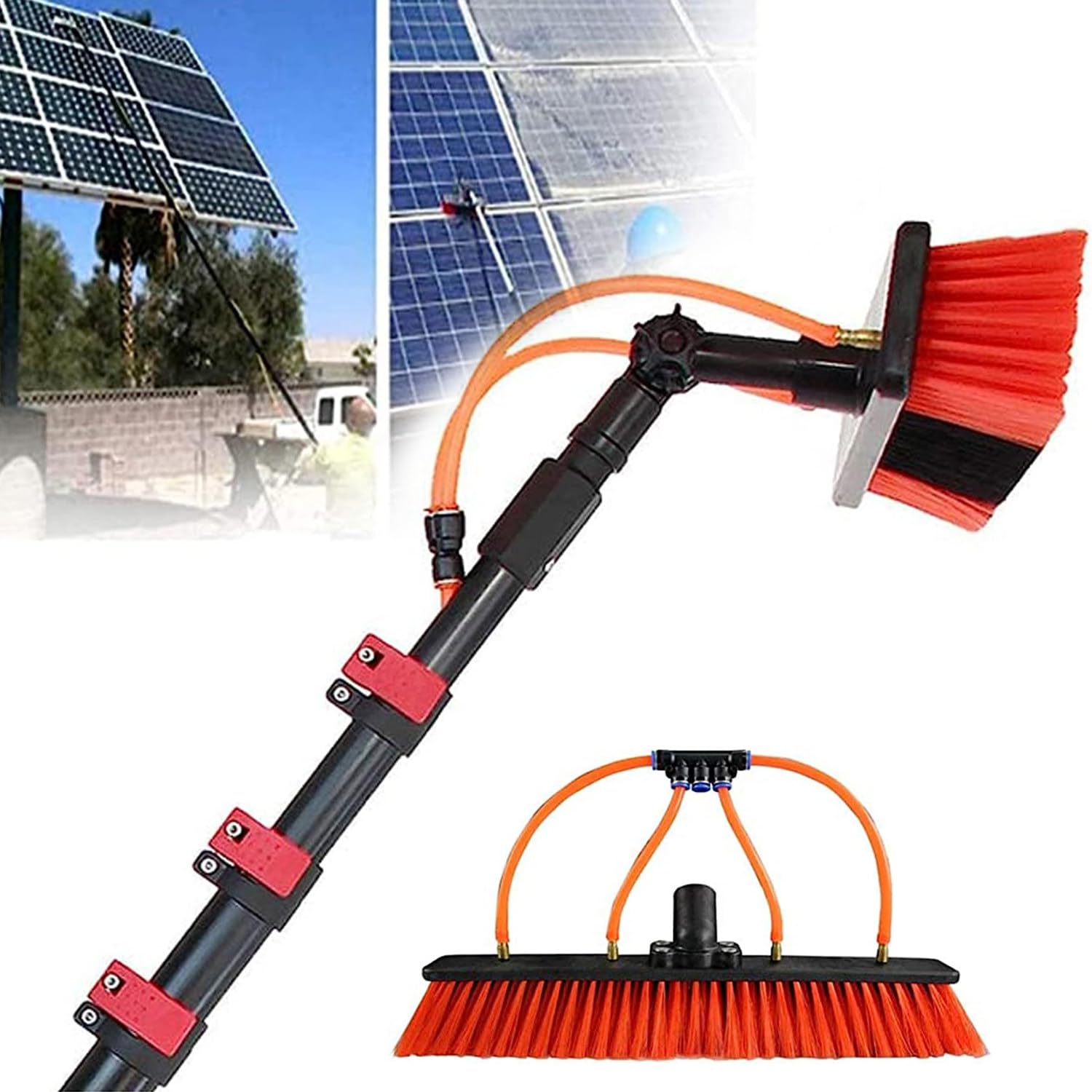 Water Fed Pole Kit, Rotatable Brush Head Telescopic Cleaning Brush Outdoor Window Glass Solar, Aluminum Brush Cleaner,For Cleaning Windows, Solar Photovoltaic Panels,7.2M/24Ft-55Cm,55Cm-5.4M/18Ft