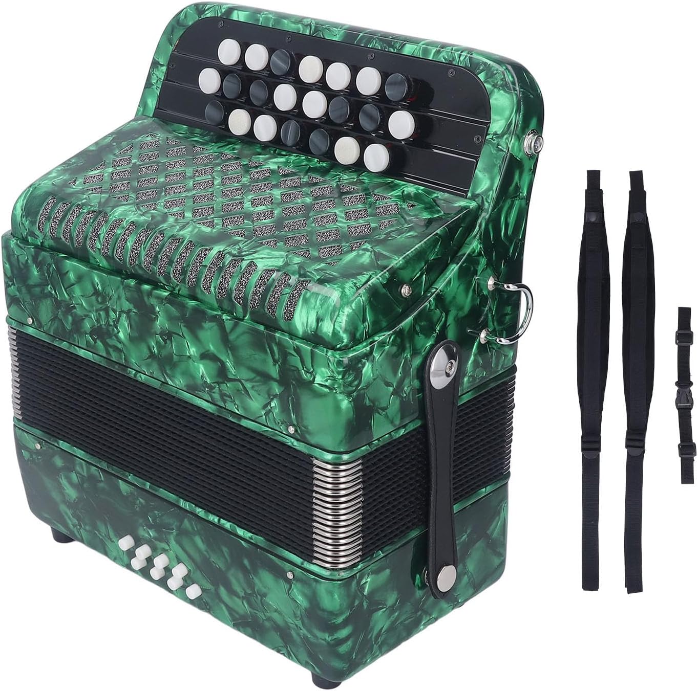 22 Key 8 Bass Accordion Professional Anti Slip Sensitive Button Accordion Musical Instrument with Strap (Green)