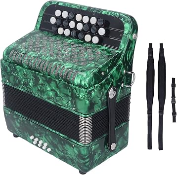 22 Keys 8 Bass Accordion Professional Delicate Button Accordion with Musical Instrument Strap Performance Test Green