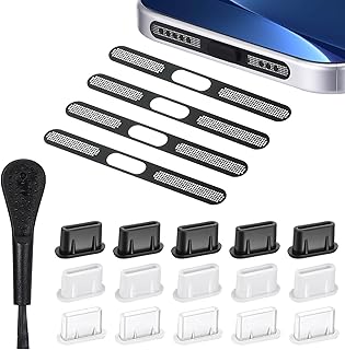 15 Pack USB C Dust Plug, 4Pcs Dustproof Mesh Sticker, Dust Plug Charm Type C, Phone Speaker Dusts Cover, Anti Dusts Cover Protector Cap with Clean Brush for Universal for All Phones