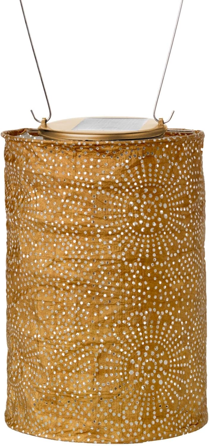 Allsop Soji Stella - Tin Art' Punched Luminaria - Cylinder - 7.5" - Outdoor Solar Latern - Metallic Emerald