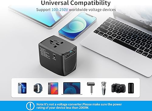 Miniatura 6 de Adaptador de viaje internacional con convertidor de voltaje Combo para 100V-240V con 2 puertos USB, de EE. UU. a Reino Unido, Europa, Australia y