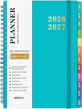 Agenda 2026-2027 Planner Weekly and Monthly, Jul-Jun, 5.5 x 8.2 in, Green