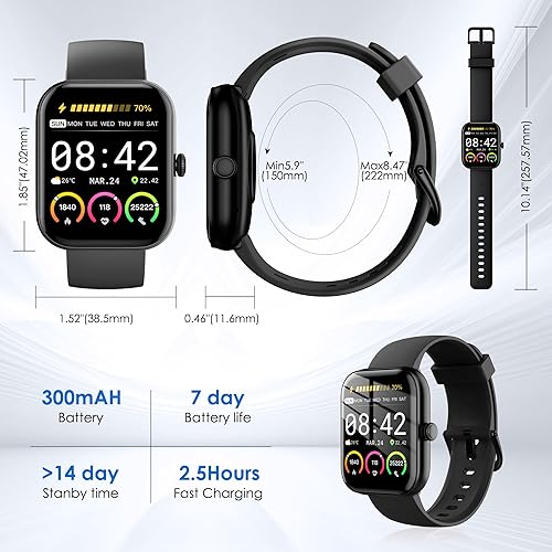 Vista 7 de Reloj inteligente para mujeres/hombres con llamadas Bluetooth, asistente de voz AI, rastreador de fitness y sueño, IP68 impermeable, compatible