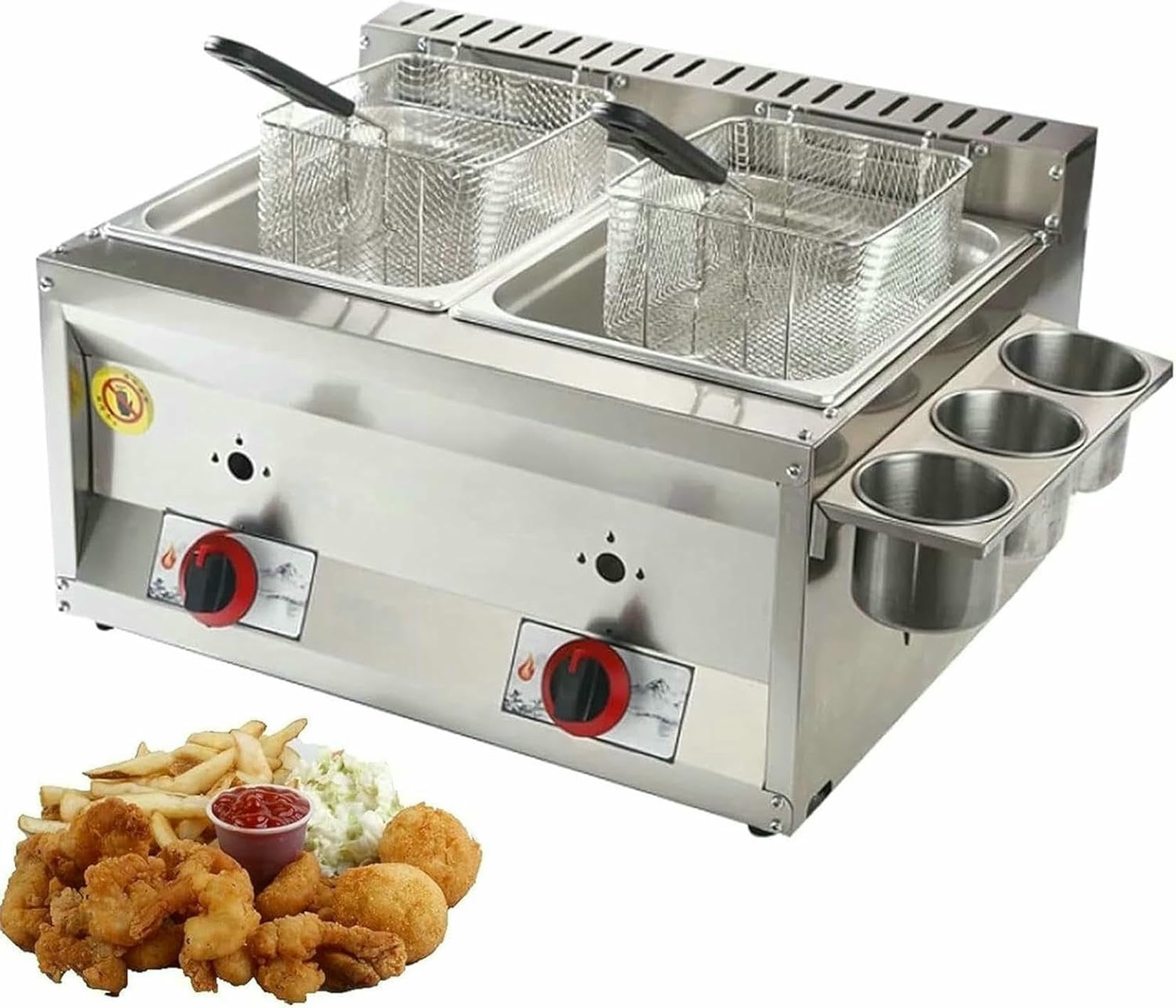 Cesta De La Freidora De Grasa Comercial 10L/20L/30L Freidora De Gas Comercial Lpg con Cesta Y Tapa, Fridora De Gas De Encimera De Acero Inoxidable, para Cocina del Hogar ~ /
