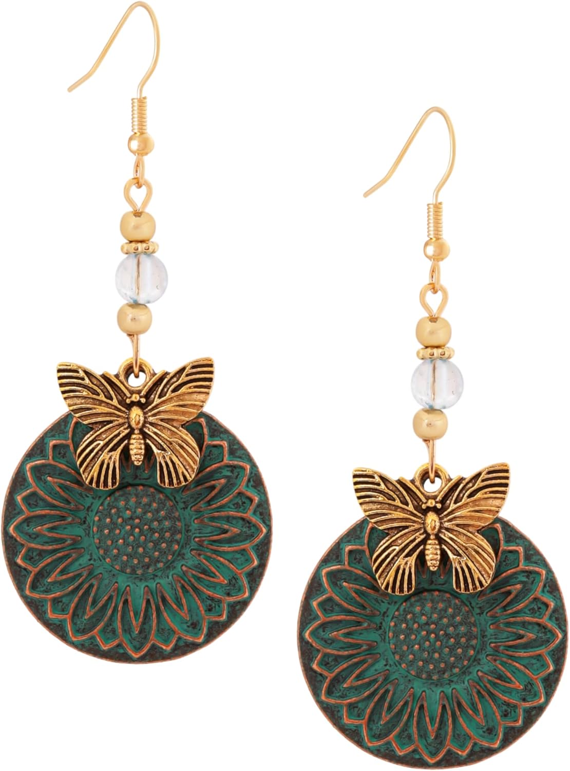 MINACHI Ethnic Vintage Bohemian Retro Antique Turquoise Color Theme Dangle Drop Earrings, Boho Jewelry Gift for Women