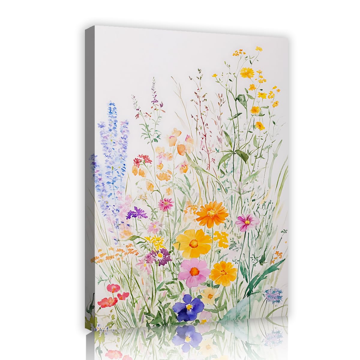 Via Vela Bright Floral Garden Framed Canvas Artwork Entryway Watercolor Meadow Painting Pastel Pictures Wall Posters for Guest Room Decor 70x110cm