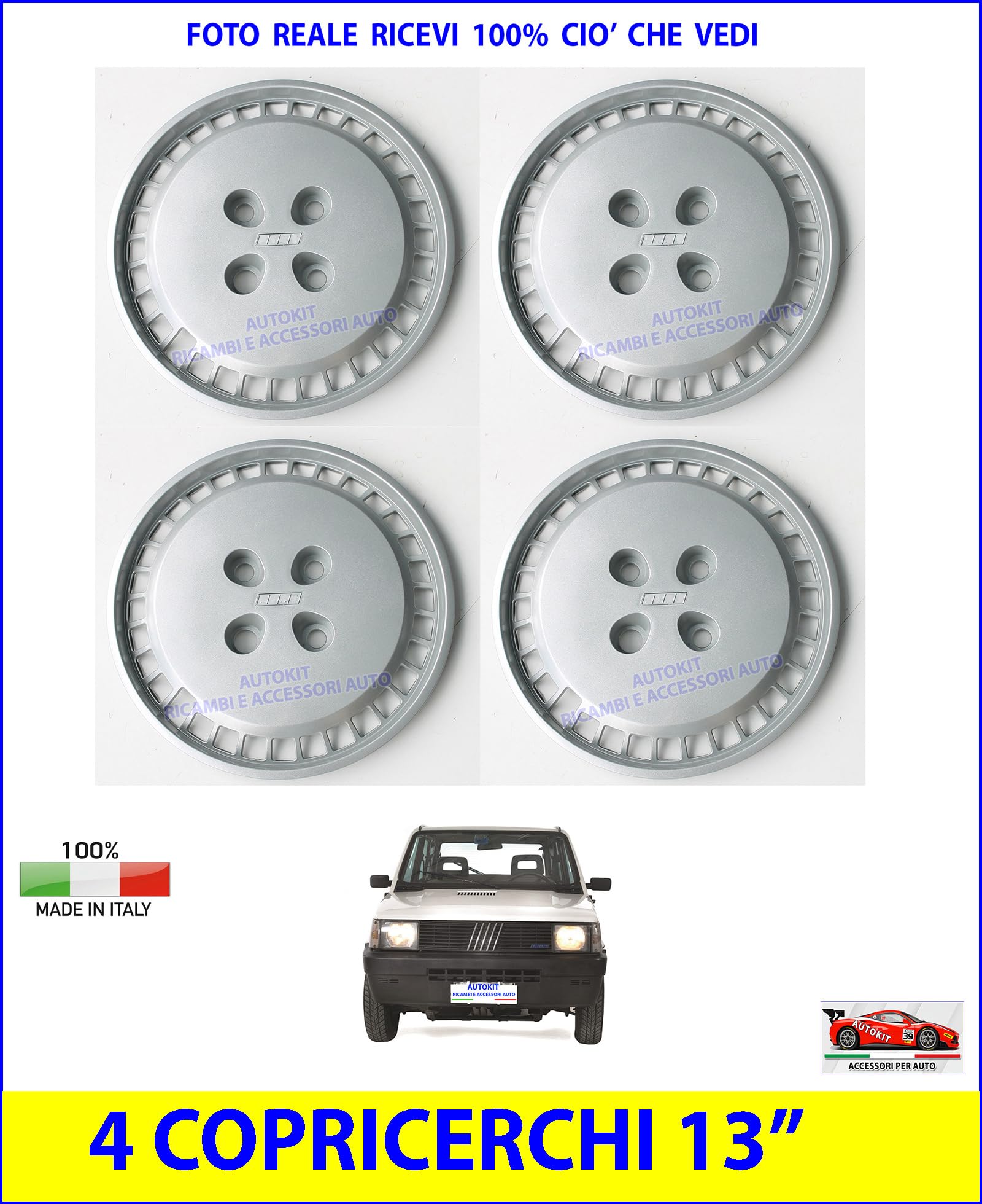 SET 4 PZ. COPRICERCHI COPPA RUOTA COPRIRUOTA BORCHIE Specifiche per PANDA 141 750 prodotte dal 1986 al 2003-25020/00