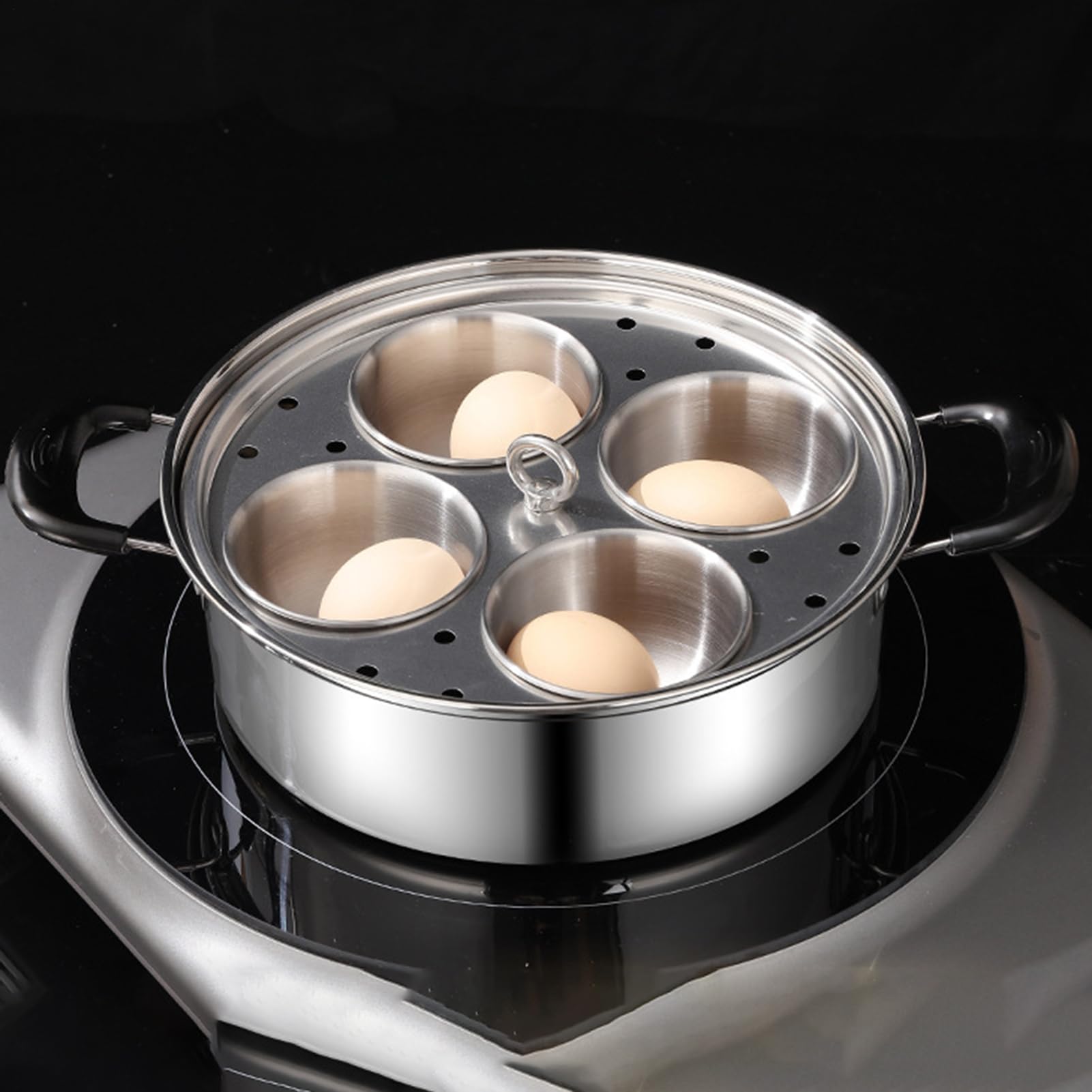 Coachadora de huevo escalfado, cazador de huevos de acero inoxidable,Vapor Pan Non Stick 4 taza de huevos | Coachadora Hoacher de cocina de acero inoxidable para cochecitos de cocción para la estufa d