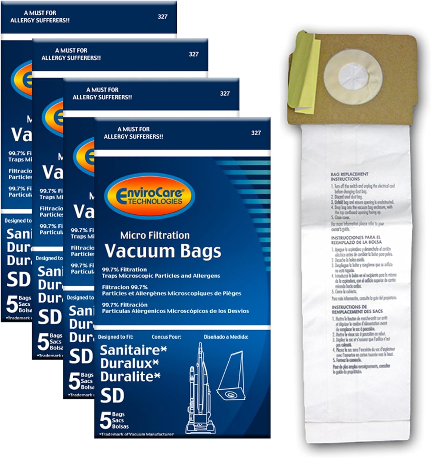 EnviroCare Replacement Micro Filtration Vacuum Cleaner Dust Bags made to fit Sanitaire, Duralux, and Duralite Style SD 20 Pack