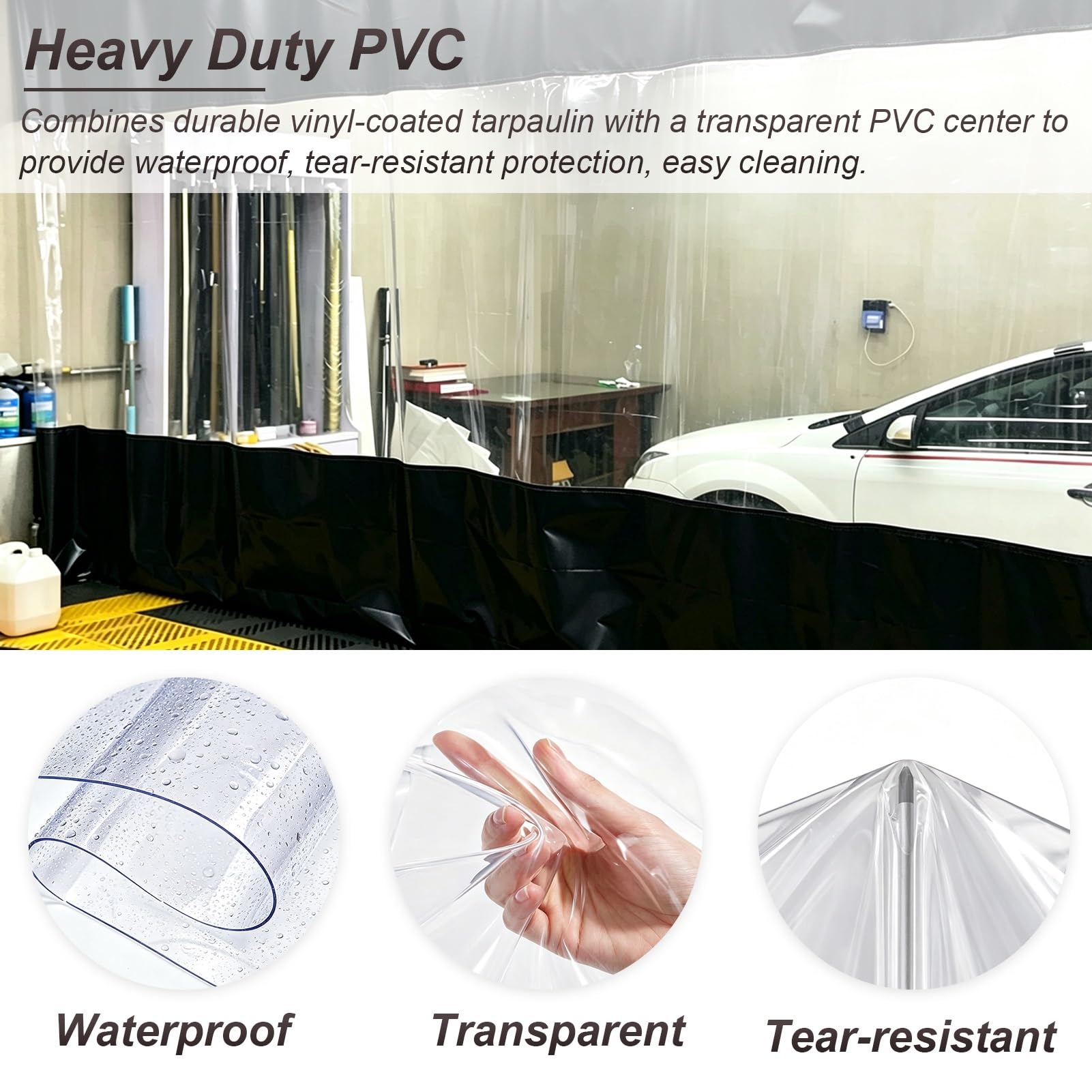 Telo PVC Trasparente Tenda Separazione Industriale Trasparente con Binario | Tenda da Garage Trasparente Resistente alle Intemperie per Verniciatura, Scorrimento Facile Montare(W2xH2.3m/6.6x7.5ft)