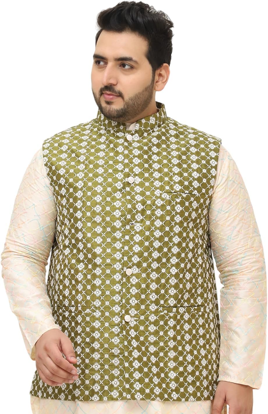 Sojanya PLUS (Since 1958), Men's Silk Blend Embroidered ONLY Nehru jacket