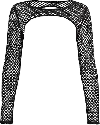 OYOANGLE Women's Long Sleeve Mesh Micro Crop Top Fishnet See Through Y2K Gothic Party Rave Shirts