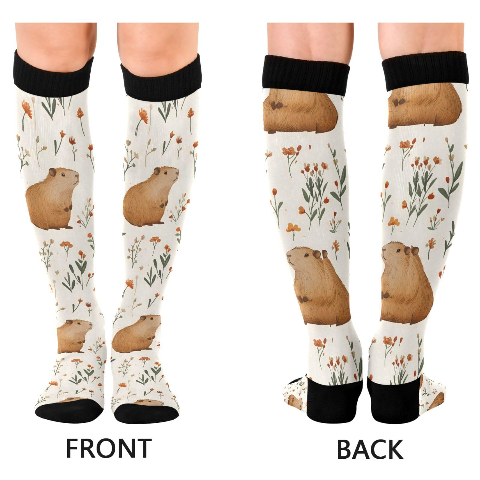 MFTJYO Capybara Flower Grass Women's Compression Socks for Women Men Knee High Socks Long Circulation for Athletic Running