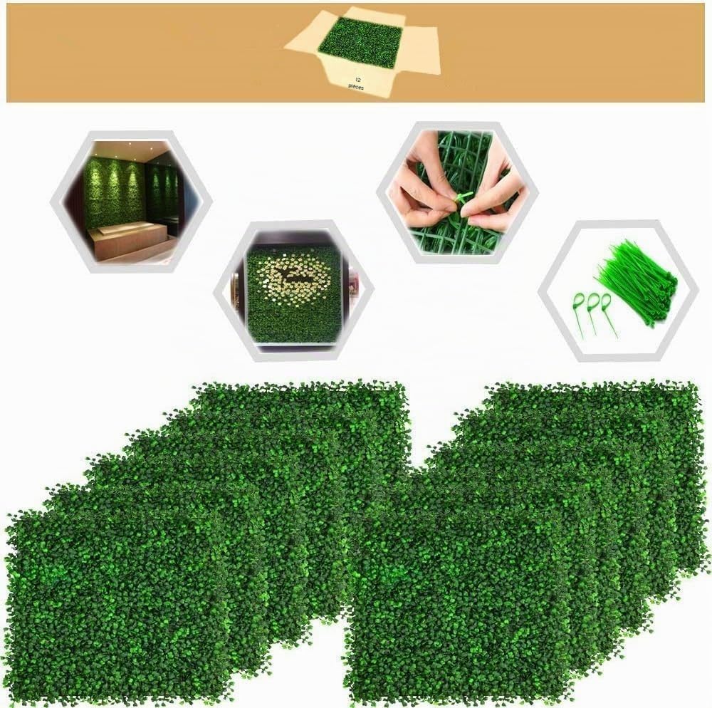 uyoyous Lot de 12 parois en plantes artificielles pour jardin - Protection contre les UV - 60 x 40 cm - Vert foncé