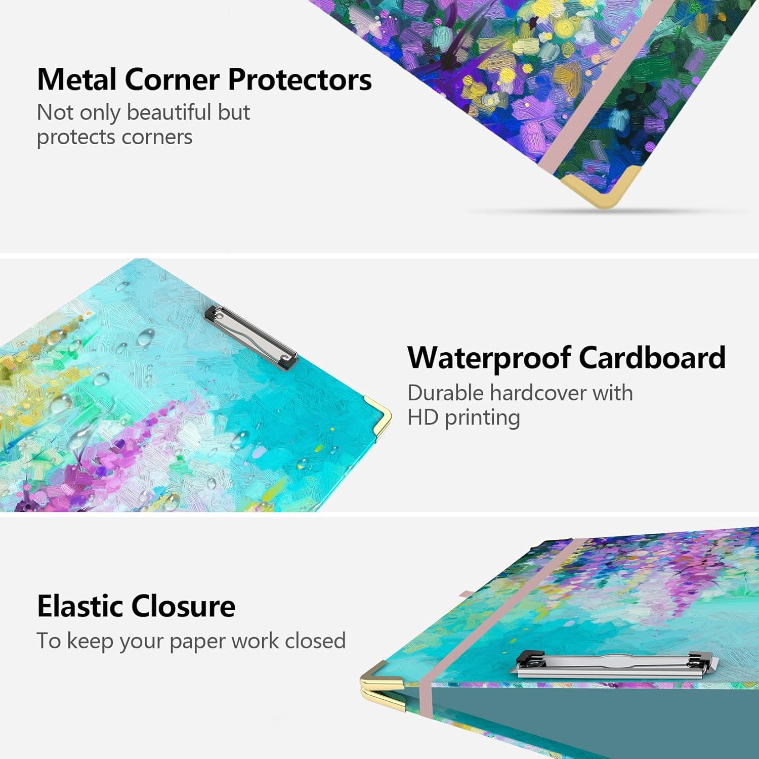 3 Inch 3 Ring Binder, Cute 3'' Round Binders with Low Profile Clipboard with Storage, 2 Interior Pockets, Binder Organizer for School Office Supplies(Purple Oil Painting)