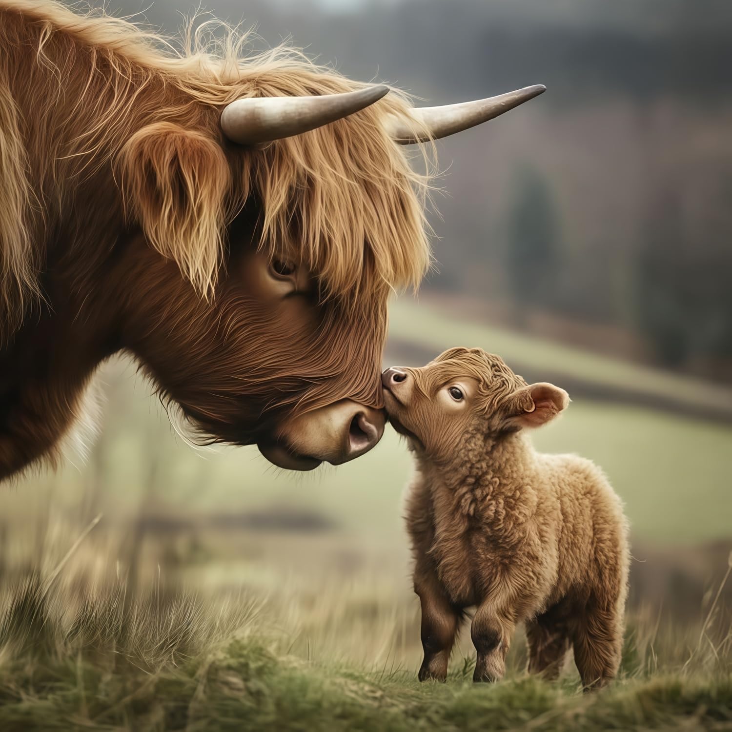ghriwlax Highland Cow Family Wall Decor, Mom and Calf Cow Canvas Print, Farm Animal Art, Pasture Scene Home Decor(30x40cm/No frame)