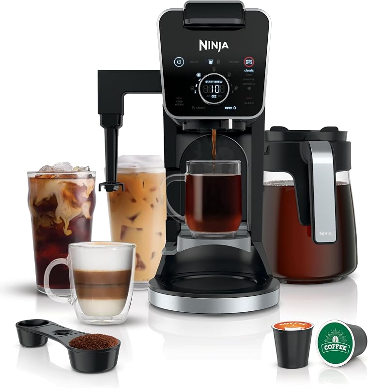 Cafetera de goteo especial, DualBrew Pro, negra, CFP301 | Máquina de café con espumador, filtro de papel, preparación con cápsulas y posos, compatible con tazas K, 4 estilos de preparación, 13 tamaños de taza a olla