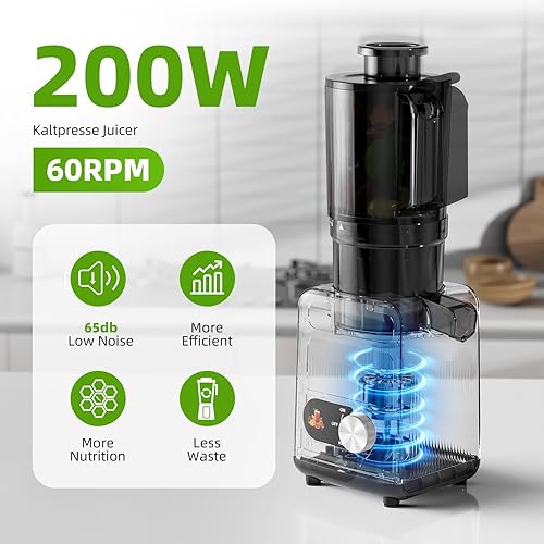 Miniatura 3 de Crzoe Exprimidor de prensa en frío con un conducto de alimentación de 4.35 pulgadas de ancho para frutas y verduras enteras, control de perilla,