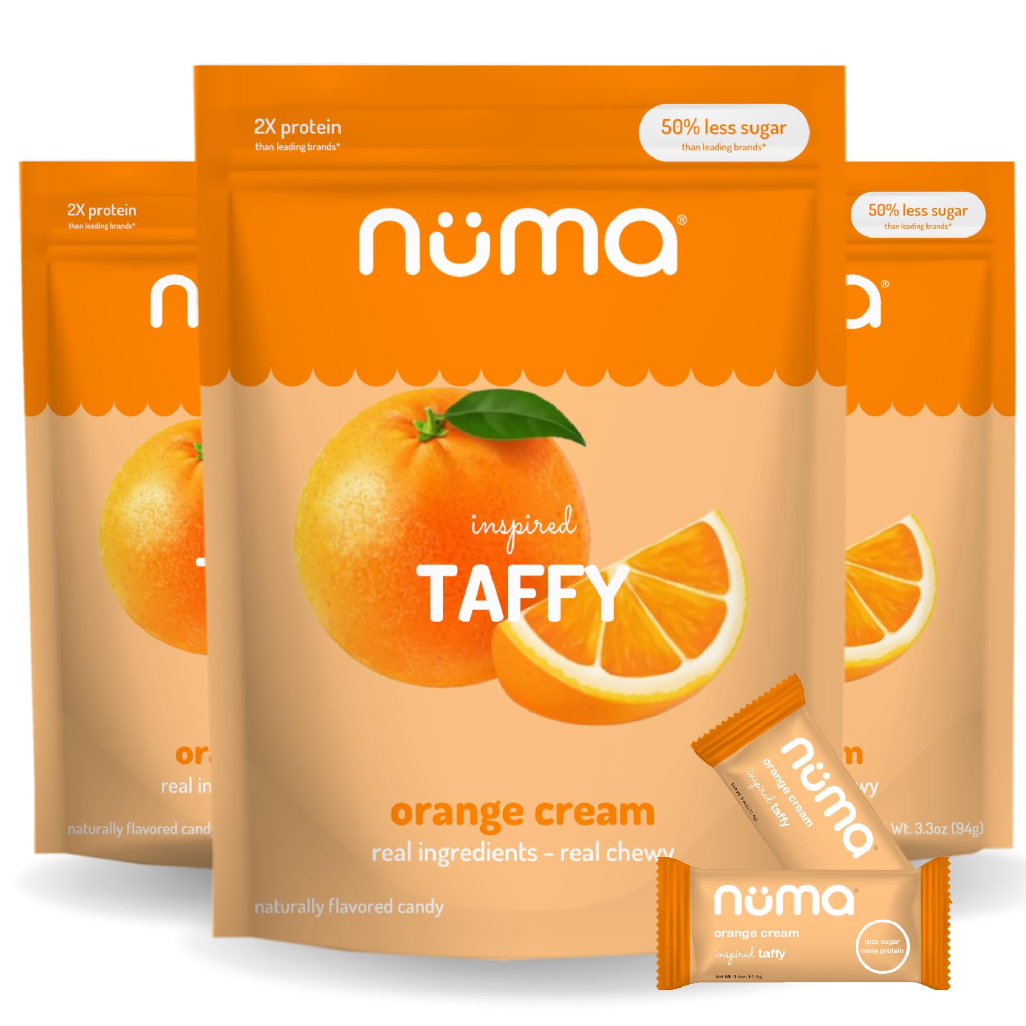 Numa Taffy Candy – Orange Cream Made with Real & Simple Ingredients – Low Sugar, High Protein, Low Calorie, All Natural & Gluten Free Nutritious Taffy