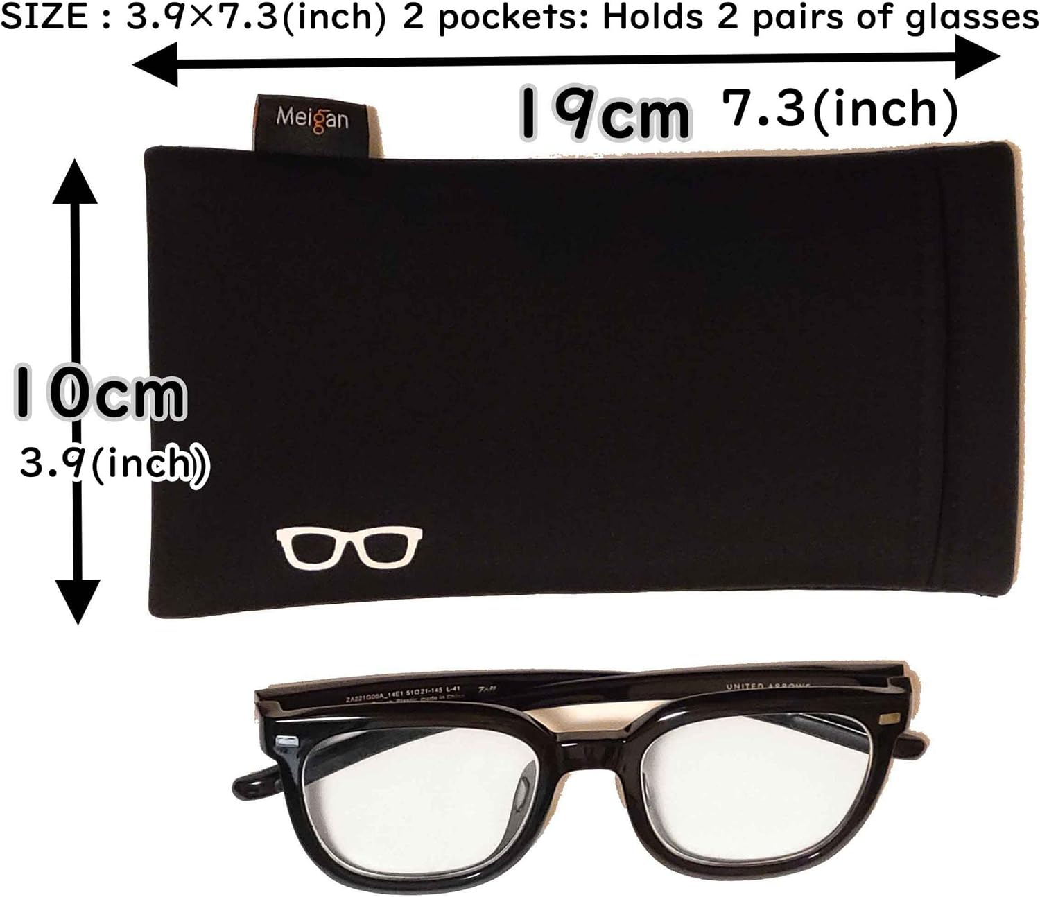 M-world Double Glasses Case Soft Pouch Shock Absorbing EVA | For Reading Glasses and Sunglasses and Smartphone etc.