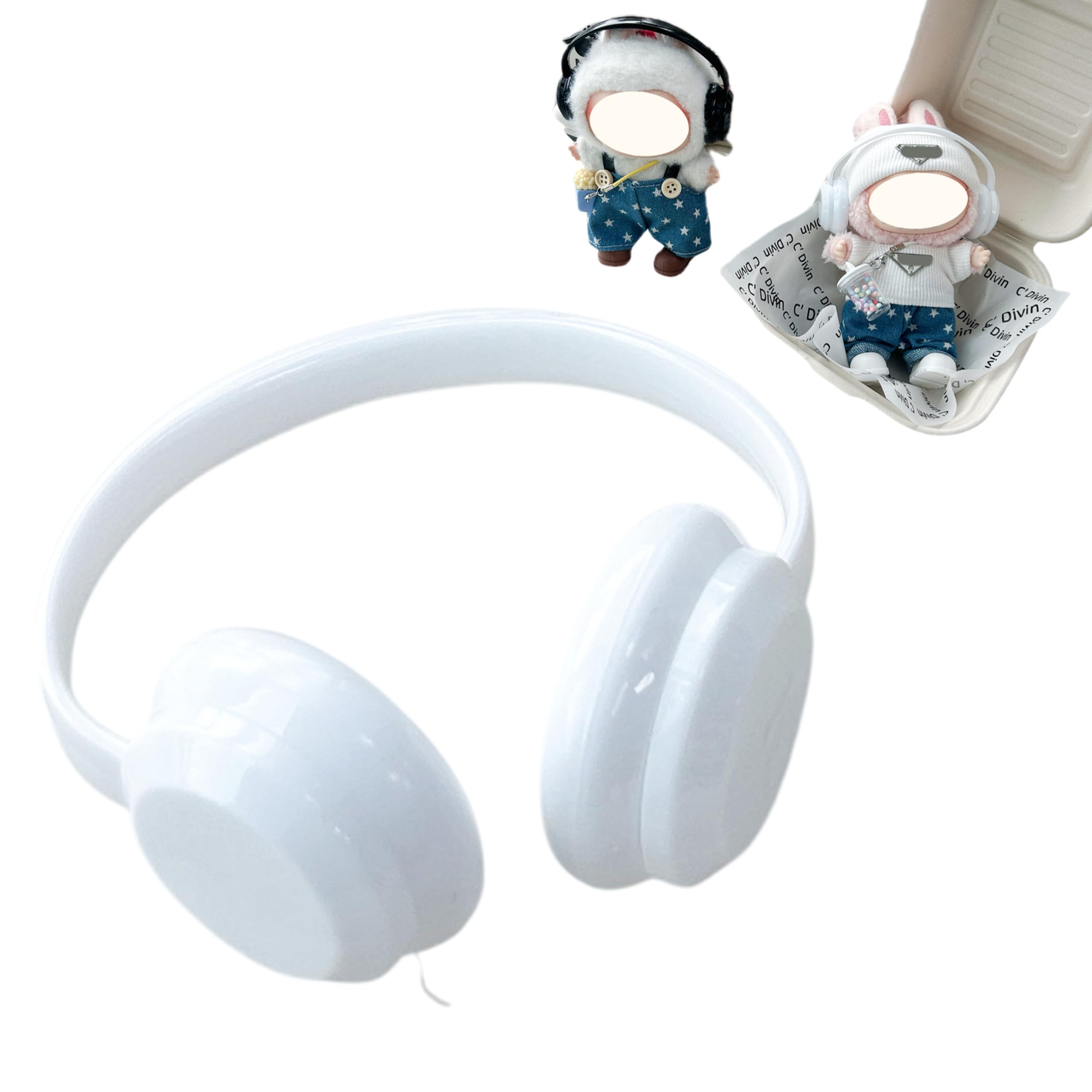 Vibrant Doll Headset for 17cm Dolls - Bright Headphone Accessory for Doll Clothing Fashion Outfits Accessories (White)