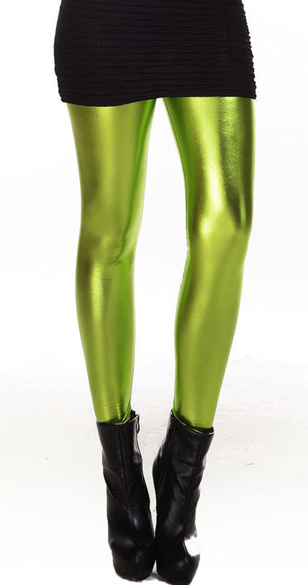 Sexy Women Shiny Liquid Wet Look Metallic Stretch Leggings Light Green New