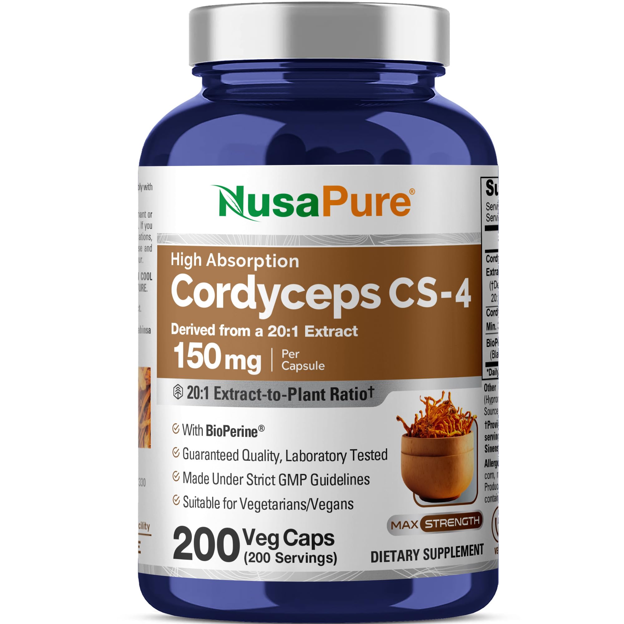 Cordyceps CS-4, Non-GMO, Vegan, 150mg, 200 Veg Capsules - 200 Servings