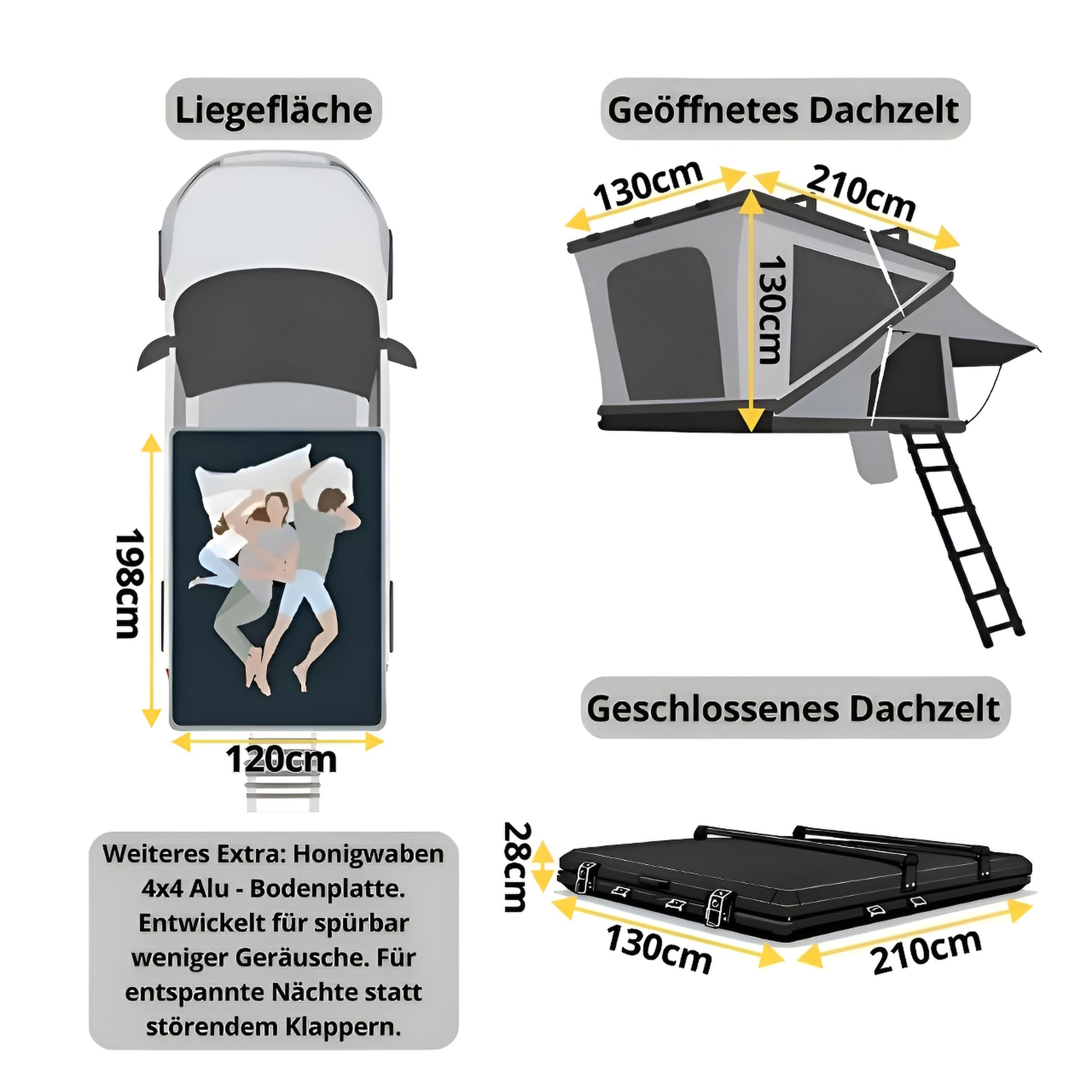 Z-Fold Dachzelt Hardcase Aluminium Autodachzelt Grau oder Khaki Zelt mit optionalem Sonnensegel