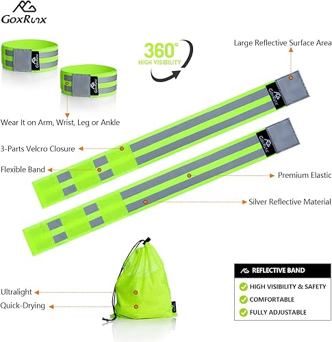 Miniatura 3 de GoxRunx 6 bandas reflectantes para brazomuñecapierna, reflectores reflectantes de alta visibilidad, para mujeres y hombres, correas reflectantes de