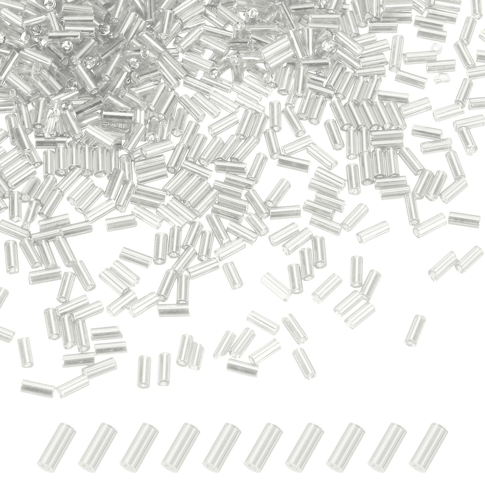 M METERXITY 1800-Pack Bugle Beads, 2x4mm Embroidery Craft Glass Bugle Tube Seed Beads for DIY Craft/Bracelet/Necklaces [Silver]