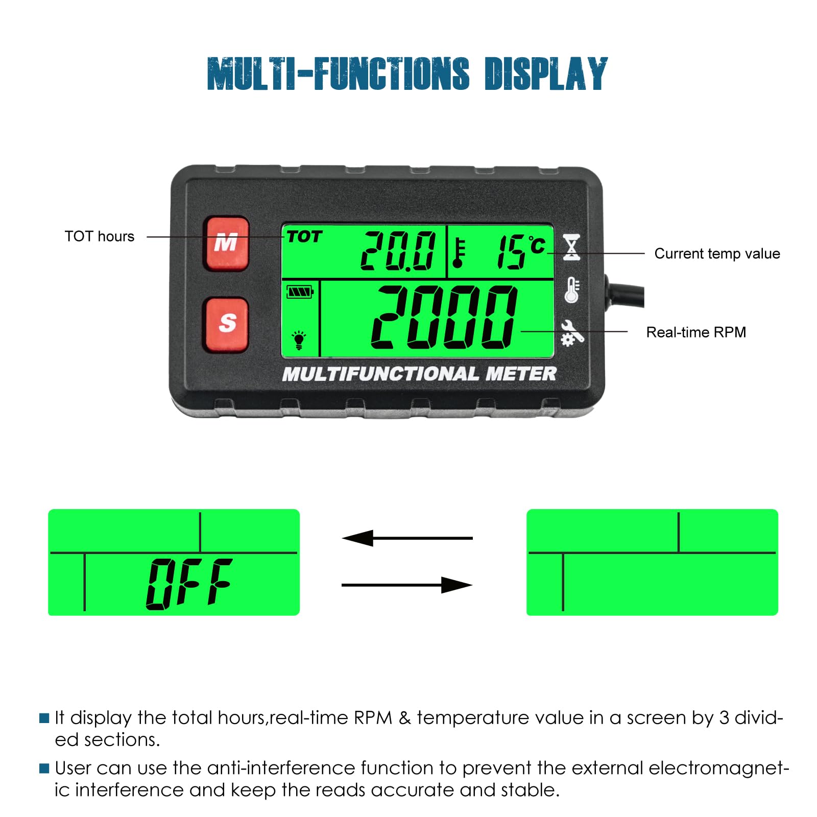 Runleader RL-HM058F Digital Engine Temp Gauge, Maintenance Tach/Hour Meter,Battery Replacement for Lawn Mower Generator Motorcycle ATV Outboard Motor Snowmobile etc