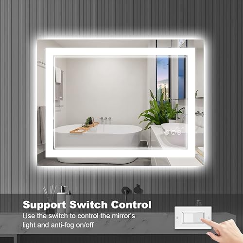 Miniatura 6 de Espejo de baño LED de 40 x 32 pulgadas, luz frontal y retroiluminada, antiniebla, regulable, espejo de tocador iluminado con memoria, espejo LED
