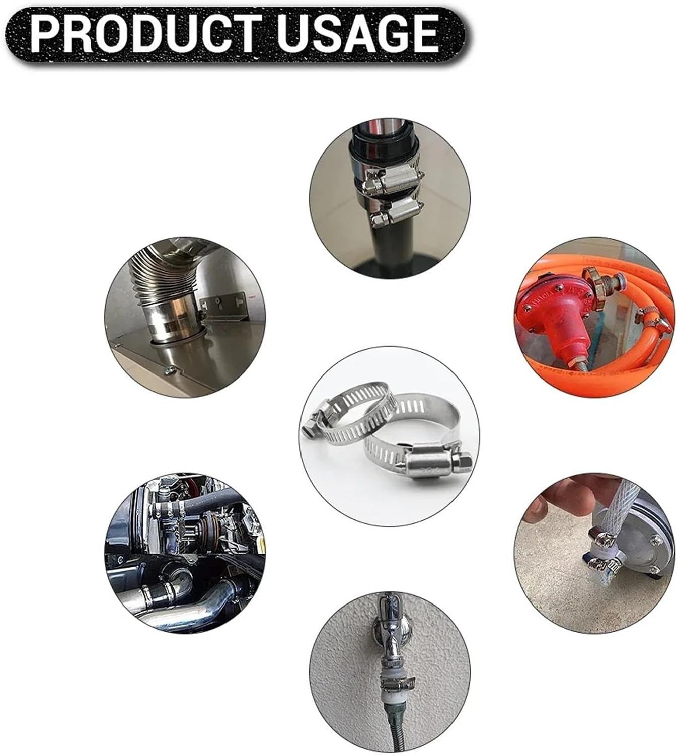 10pcs Adjustable Worm Gear Hose Clamp Stainless Steel 6-95mm Hose Clip Lock for Water and Gas Pipes for Water and Gas Pipes(46-70mm 10pcs)
