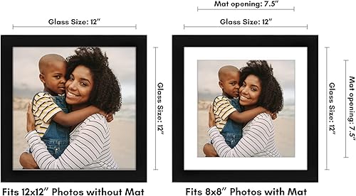 Miniatura 2 de Americanflat Portarretratos de 12x12pulgadas, negro, para foto de 8x8pulgadas con paspartú o 12x12sin, madera de ingeniería con vidrio inastillable,