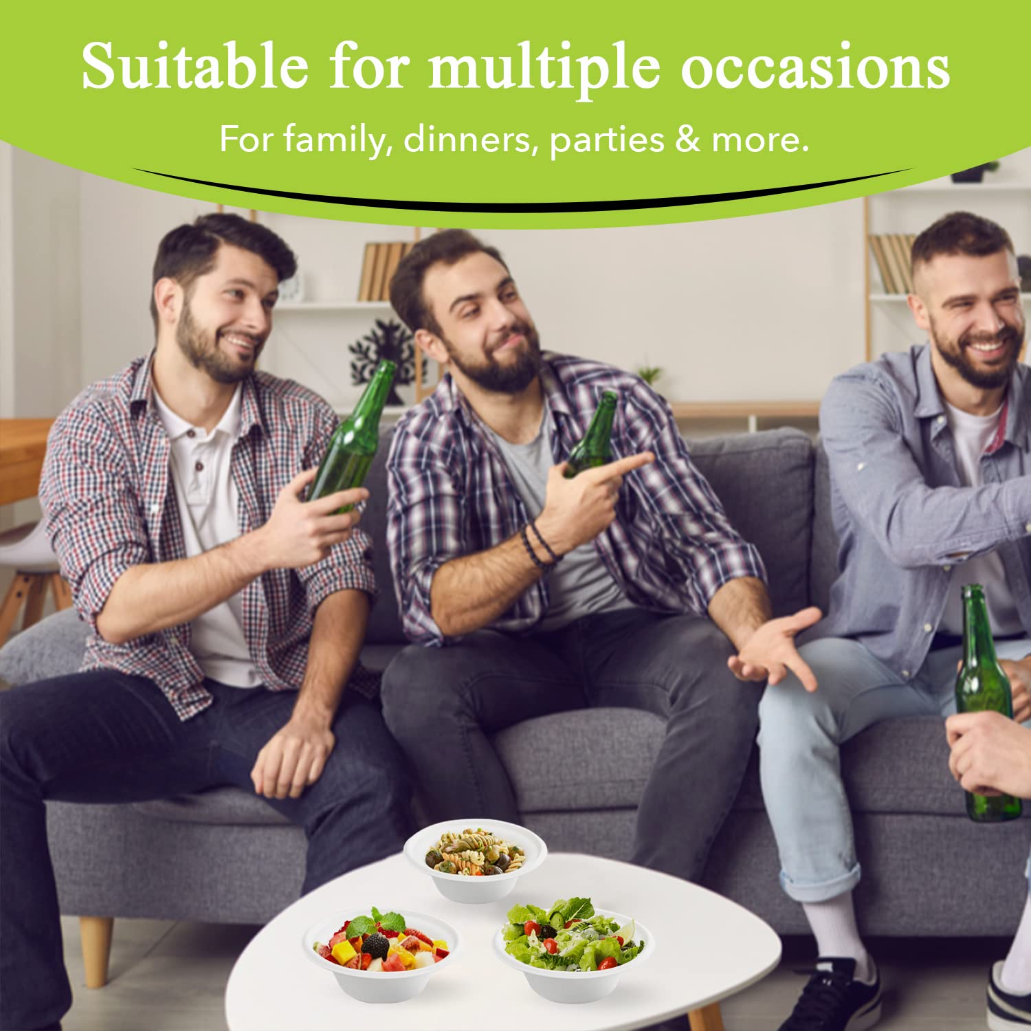 three leaf 12 OZ (355 ML) BAGASSE BOWL, 25 Ct. Heavy-Duty- Super Strong- Natural- Eco-Friendly Disposable Bagasse Bowl, 100% Biodegradable 12 Oz. Bowl